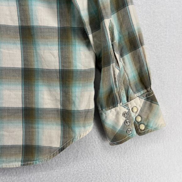 LUCKY BRAND Shirt Mens M Plaid Pearl Snap Front Western Double Layer Cotton Gray - Picture 9 of 15